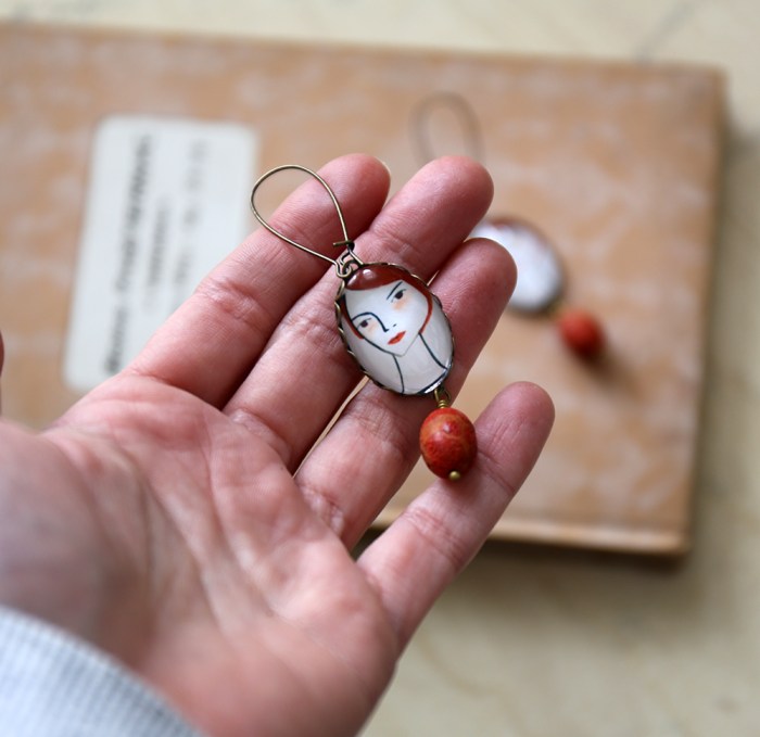 Miniature portrait earrings