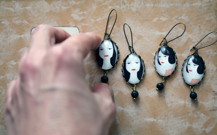 Miniature portrait earrings